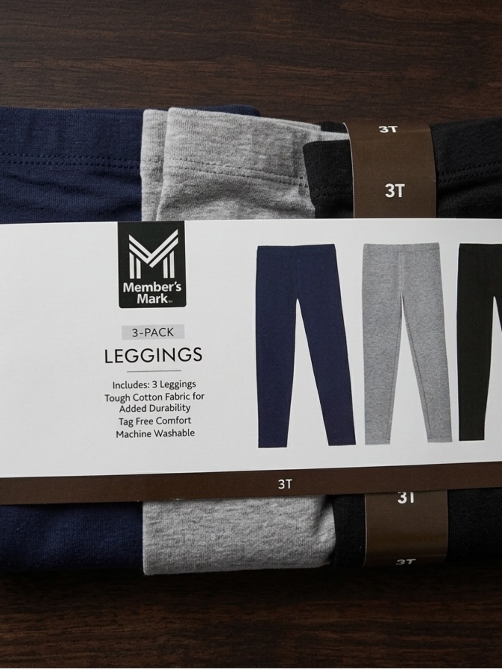 Member's Mark Toddler Girls 3-Pack Leggings Set Size 3T Navy Grey Black NWT
